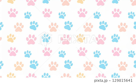 《AI画像》カラフルな犬の足跡の背景素材 129815641