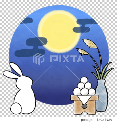 Watercolor illustration of a moon viewing party 129815891