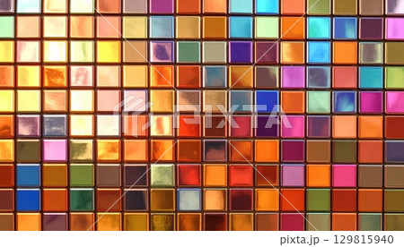 《AI画像》カラフルなタイルの背景素材 129815940