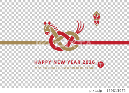 2026 New Year's card design: Red and gold horse mizuhiki style 129815973