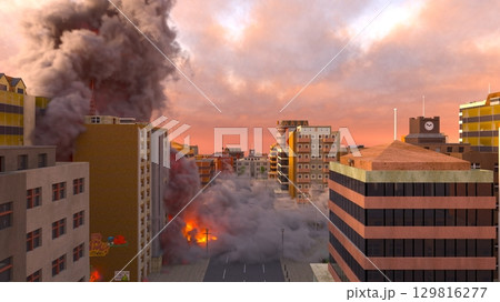攻撃される都市の風景 129816277