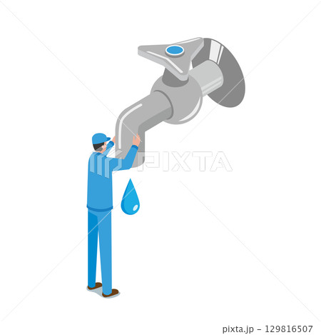 水漏れ修理をする作業員 129816507