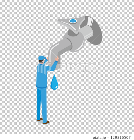 水漏れ修理をする作業員 129816507