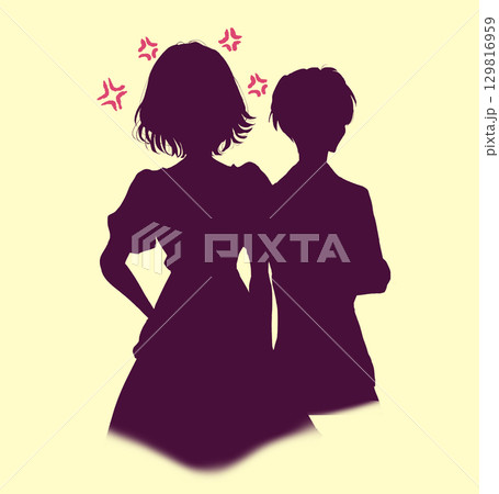 喧嘩する男女　シルエット 129816959