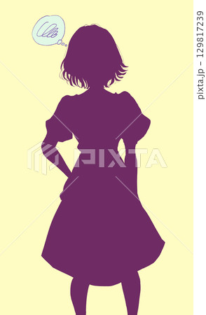 困っている女性　シルエット 129817239