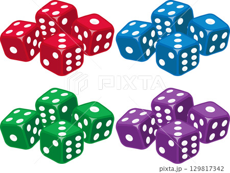 重なったサイコロのセット　白玉 129817342