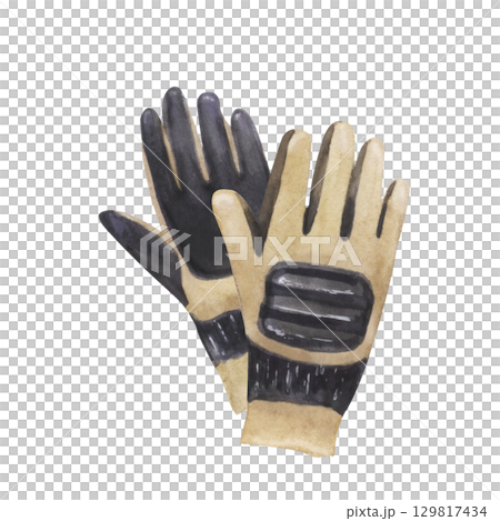 Watercolor illustration of firefighter gloves isolated on white Watercolor illustration of firefighter gloves isolated on white 129817434