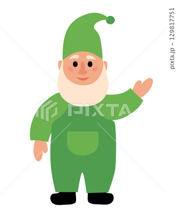 Green Garden Gnome. Vector flat illustration. 129817751