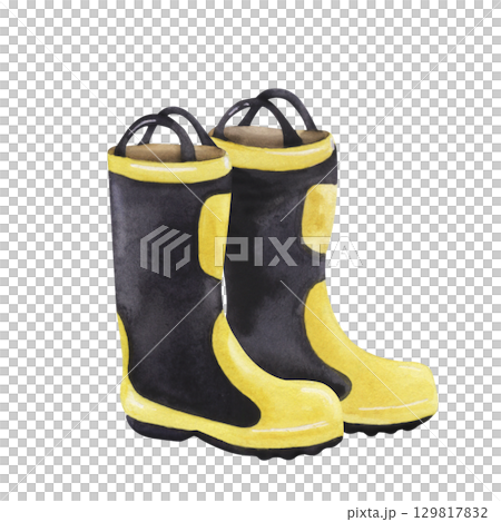 Watercolor illustration of firefighter boots isolated Watercolor illustration of firefighter boots isolated 129817832