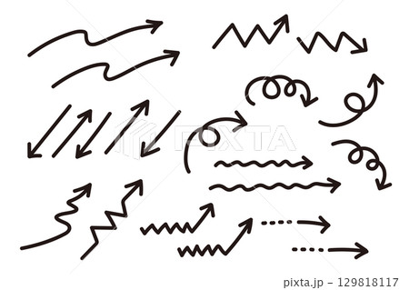 ベクターの手描きの矢印 アイコンセット白黒 ベクターの手描きの矢印 アイコンセット白黒 129818117