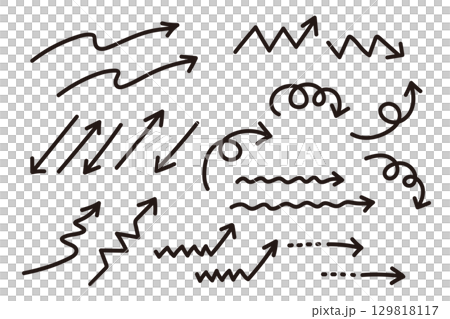 Vector hand-drawn arrow icon set in black and white 129818117