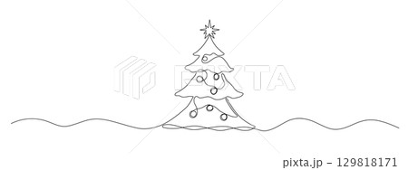Christmas tree one continuous drawing, line vector illustration. Christmas tree one continuous drawing, line vector illustration. 129818171