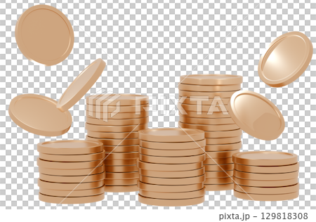 3D_積まれたコイン_ゴールド 129818308