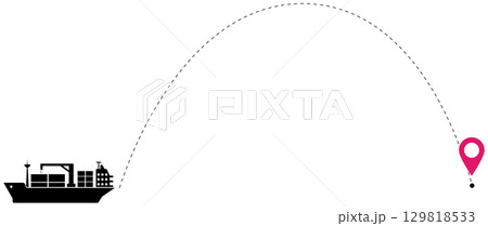 Vector cargo vessel dotted travel route path map isolated on white background marine transport navigation sea journey voyage trip tourism design infographic concept illustration symbol graphic 129818533
