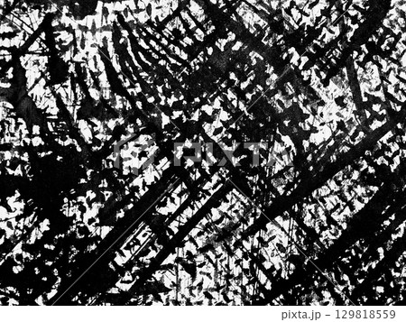 Abstract black and white artwork showing dynamic textures and patterns created through brush strokes and layering techniques 129818559