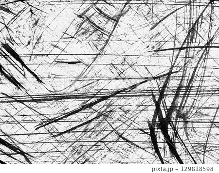 Abstract black and white lines create dynamic textures on a scratched surface in a minimalist style Abstract black and white lines create dynamic textures on a scratched surface in a minimalist style 129818598