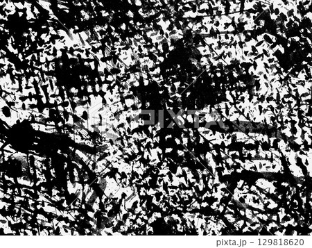 Abstract black and white artwork displaying chaotic patterns and textures with bold brush strokes and intricate details 129818620