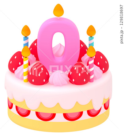 0の数字付き誕生日ケーキ 129818697