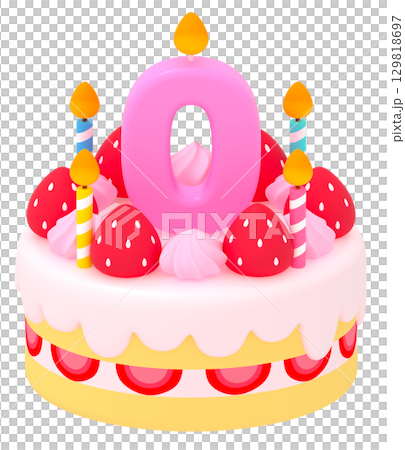 0の数字付き誕生日ケーキ 129818697