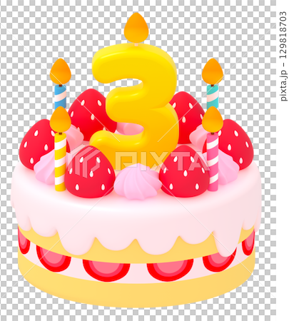3の数字付き誕生日ケーキ 3の数字付き誕生日ケーキ 129818703
