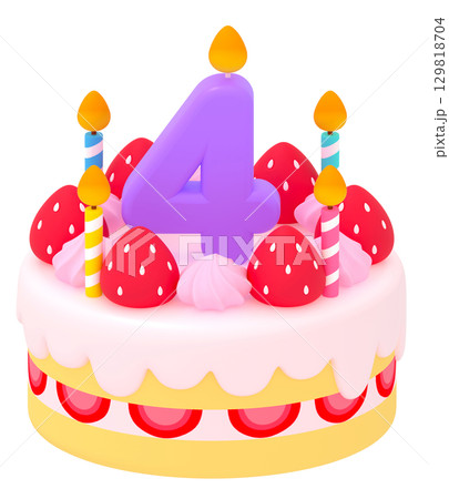 4の数字付き誕生日ケーキ 129818704
