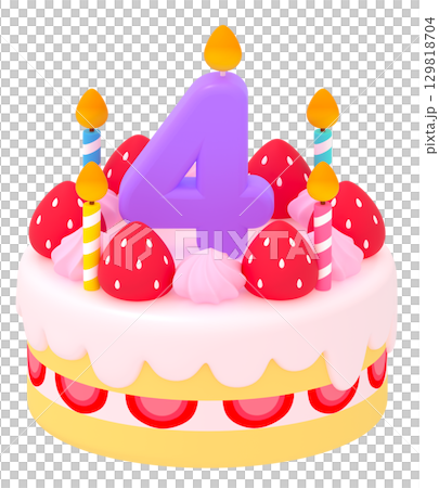 4の数字付き誕生日ケーキ 129818704