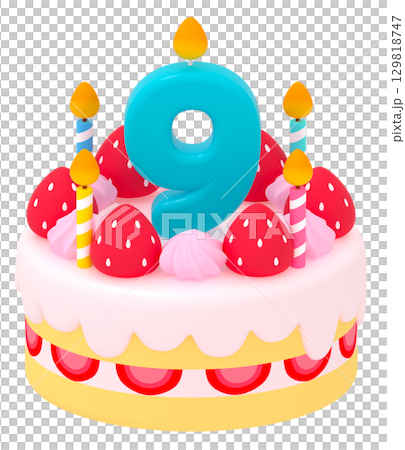 Birthday cake with number 9 129818747