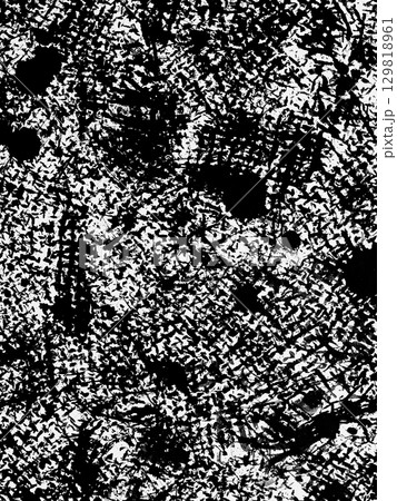 Abstract black and white texture with intricate patterns and splatters created using paint techniques 129818961