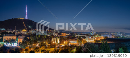 Night Cityscape panoramic view of Tbilisi, the capital of Georgia Night Cityscape panoramic view of Tbilisi, the capital of Georgia 129819050