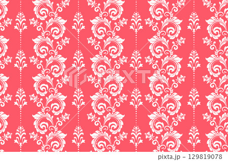 Floral pattern. Seamless vector background. Vintage wallpaper in the Baroque style. White and pink ornament for fabric, wallpaper, packaging. Ornate Damask flower illustration 129819078