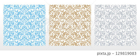 Wallpapers in the style of Baroque.. Set of colored floral ornaments. Seamless vector backgrounds Graphic patterns for fabric, wallpaper, packaging. Ornate Damask flower illustration 129819083