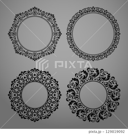 Set of decorative frames Elegant vector element for design in Eastern style, place for text. Floral black and gray borders. Lace illustration for invitations and greeting cards 129819092