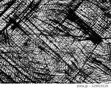 Abstract black and white texture with dynamic lines creating a chaotic visual pattern in a modern art style 129819126