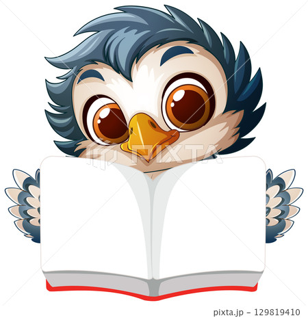 Curious Owl Reading an Open Book 129819410