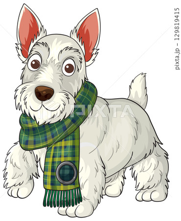 Scottish Terrier Wearing Tartan Plaid Scarf Illustration Scottish Terrier Wearing Tartan Plaid Scarf Illustration 129819415