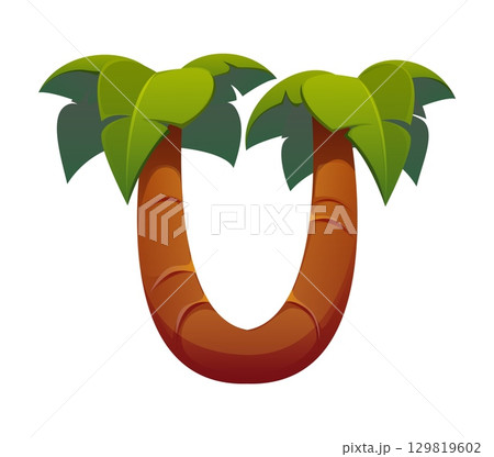 Pirates font, cartoon typeface letter for Caribbean corsair type, vector palm trees. Pirate font and corsair Caribbean adventure typeface English alphabet, letter U in shape of treasure island palms Pirates font, cartoon typeface letter for Caribbean corsair type, vector palm trees. Pirate font and corsair Caribbean adventure typeface English alphabet, letter U in shape of treasure island palms 129819602
