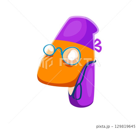 Medical cartoon font surgeon mask digit 4 four. Healthcare mathematics type numeral symbol, hospital vector kids ABC typeface figure. Medicine math font digit or medical alphabet typeface number 129819645