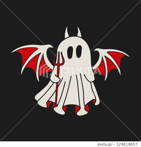 Cute Devil Ghost with Trident for Halloween	 129819657