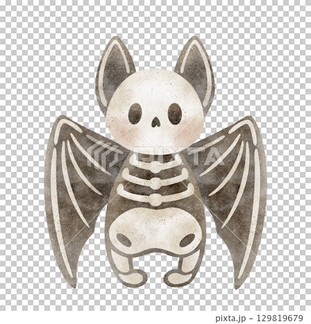 Skeleton bat, cute animal skull bones. Watercolor mouse illustration in children's style, hand drawn on isolated background for design postcard poster Halloween party label invitation holiday clothing 129819679