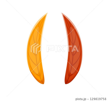 Autumn thanksgiving font leaf punctuation brackets. Autumnal typeface element, Fall season vector typeset punctuation mark. Thanksgiving kids ABC font special symbol or English alphabet type sign 129819758