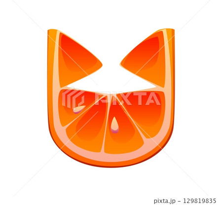 Summer vacation leisure cartoon font orange fruit letter U. Summer vacation typeset letter, holiday travel vector kids ABC typeface element. Tourist leisure type symbol or English alphabet font sign 129819835