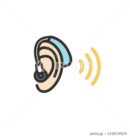 補聴器と耳のアイコンイラスト 129819924
