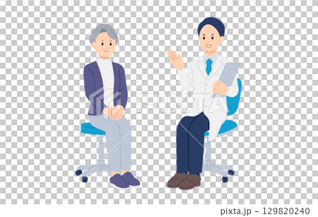 診斷和解釋男醫生和高級女病人[人物向量插圖素材] 129820240