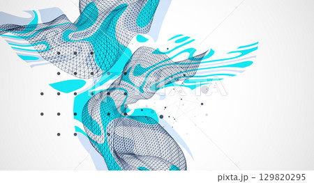The abstract wave is made in a frame style. Template for science and technology presentation. Vector art. 129820295
