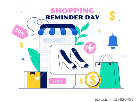 Shopping Reminder Day Vector Illustration on November 26 featuring a Paper Bag and Items in a National Holiday Flat Style Cartoon Background Shopping Reminder Day Vector Illustration on November 26 featuring a Paper Bag and Items in a National Holiday Flat Style Cartoon Background 129820455