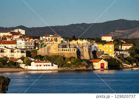 Sao Clemente fort in Vila Nova de Milfontes, Portugal at sunset. The fort is in the historical part of town 129820737