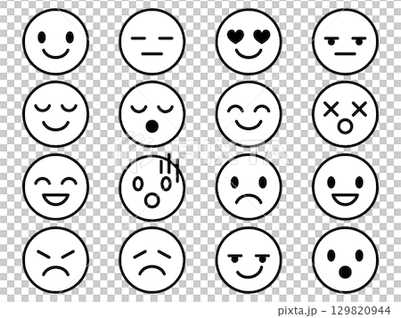 一組 16 個單色臉部圖標 129820944
