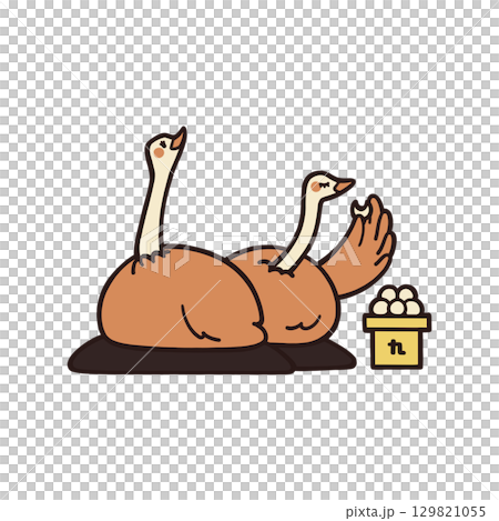 見上げているダチョウと団子を食べているダチョウのカラーイラスト 見上げているダチョウと団子を食べているダチョウのカラーイラスト 129821055