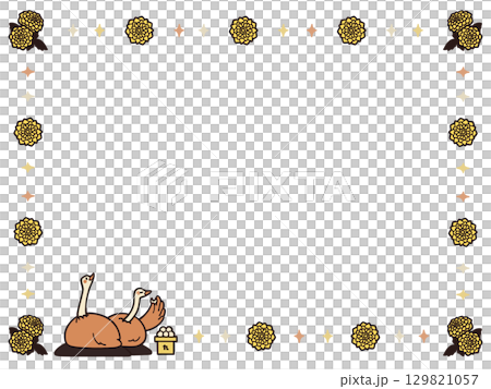 鴕鳥看月亮的框架插圖，以大麗花為月亮 129821057