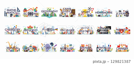 School subjects and educational class set. 129821387